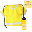 Sac à dos en forme de t-shirt et gourde jaune pour boissons avec autocollant pour amis