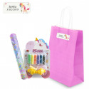 Set de pâte à modeler et bracelet de licornes dans un sac rose personnalisé avec autocollant