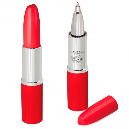 Stylo design rouge rouge à lèvres avec autocollant fleurs pour les détails des invités