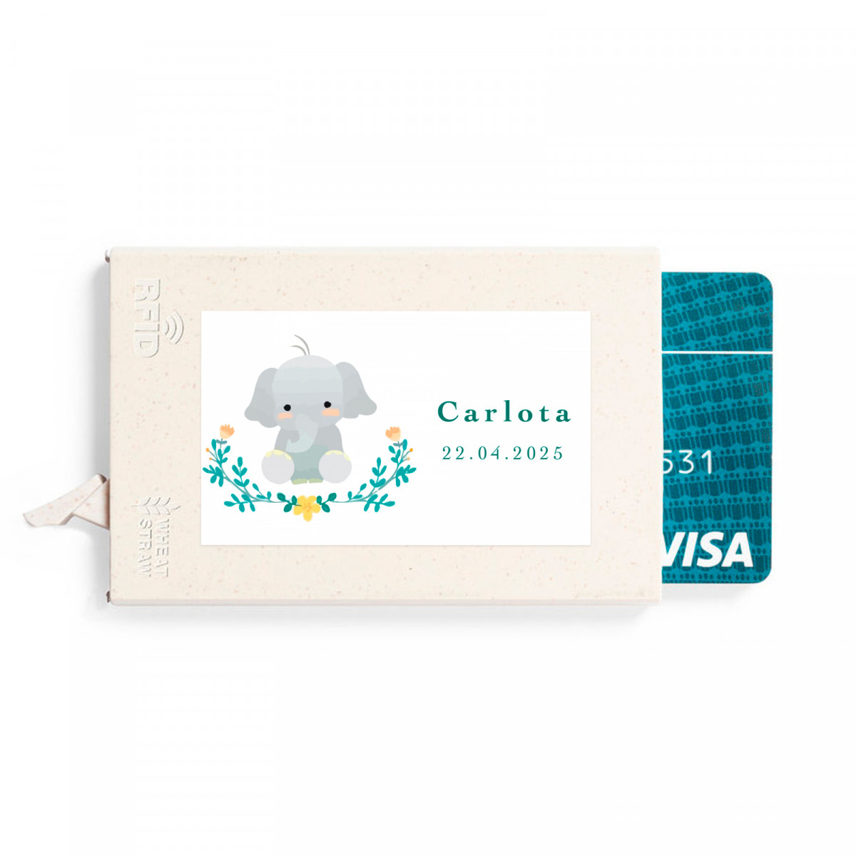 Porte-cartes avec mécanisme d'extraction éco avec adhésif éléphant pour détails de baptême