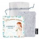 Porte-cartes en feutre avec carte de remerciement personnalisable dans un sachet en organza pour les détails de communion