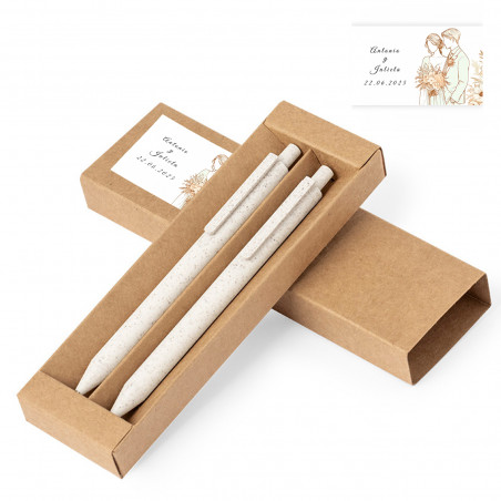 Stylo et crayon mécanique eco avec autocollant personnalisable pour les mariés pour les détails des invités