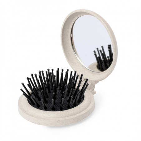 Miroir avec brosse en paille de blé avec carte de rappel personnalisée dans un sac en organza pour les détails des invités