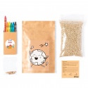 Pot à colorier avec des graines, des crayons de couleur et un adhésif personnalisable à offrir