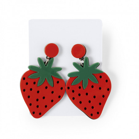 Boucles d'oreilles en forme de fraise dans une enveloppe rouge personnalisée avec un autocollant de mariage amusant
