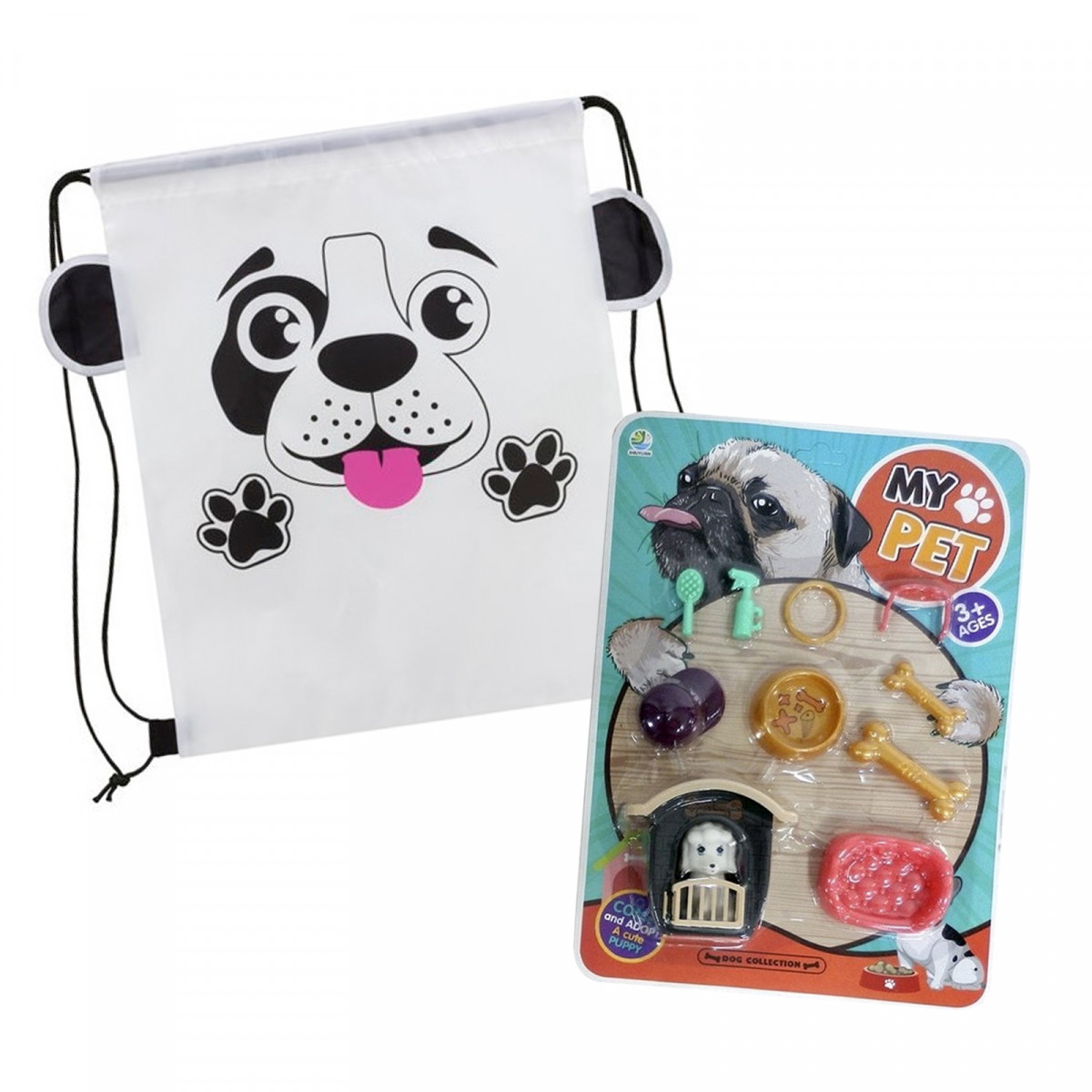 Ensemble de jouets pour chien avec accessoires, niche et sac à dos