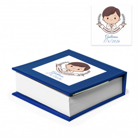 Portanotes à couverture bleue personnalisée avec autocollant de communion pour enfant