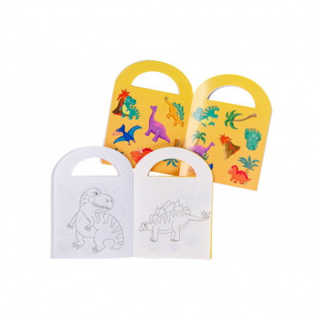 Livre de coloriage avec des crayons personnalisés dans un sac au design de dinosaures pour des détails infantiles