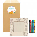 Cadre photo en bois design animaux avec crayons de couleur dans une enveloppe kraft personnalisable pour des détails originaux