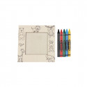 Cadre photo en bois design animaux avec crayons de couleur dans une enveloppe kraft personnalisable pour des détails originaux