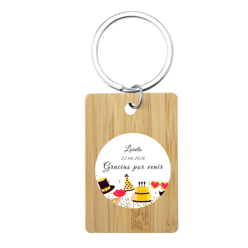 Porte-clés en bambou avec autocollant personnalisé d\'anniversaire