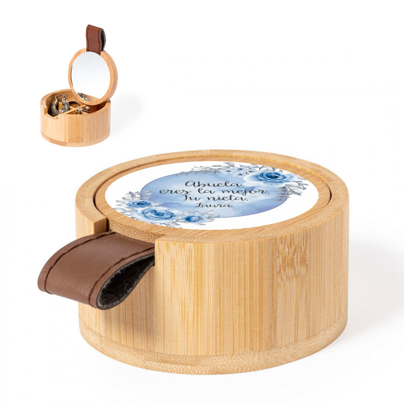 Boîte à bijoux en bois avec miroir et autocollant personnalisable pour les détails d'événements