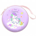 Portefeuille en métal rose avec un design de licorne sur un nuage, détail pratique et charmant