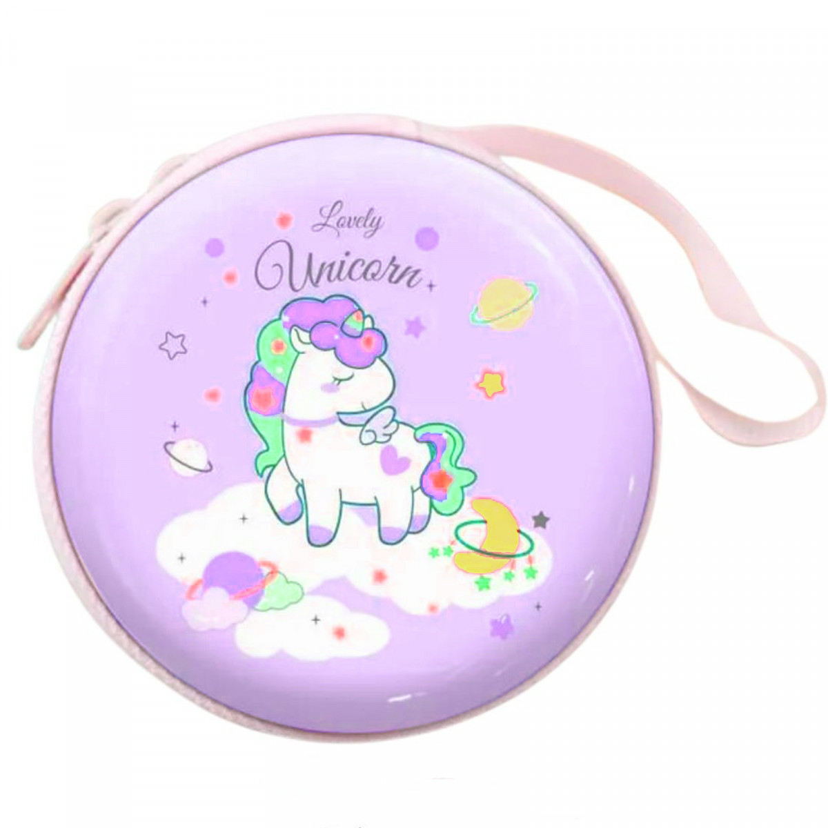 Portefeuille en métal rose avec un design de licorne sur un nuage, détail pratique et charmant