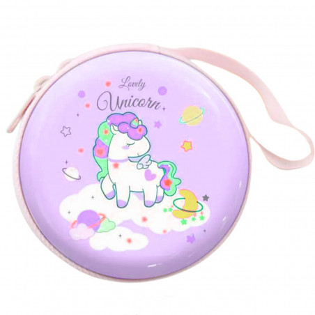 Portefeuille en métal rose avec un design de licorne sur un nuage, détail pratique et charmant
