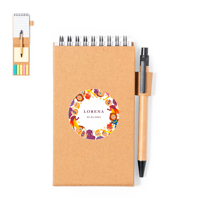 Bloc-notes et support pour mobile avec stylo et autocollants super-héros à offrir