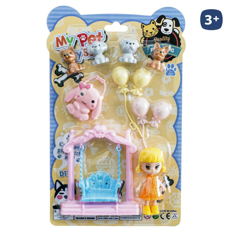 Set de poupée avec animaux de compagnie et balançoire pour jouer