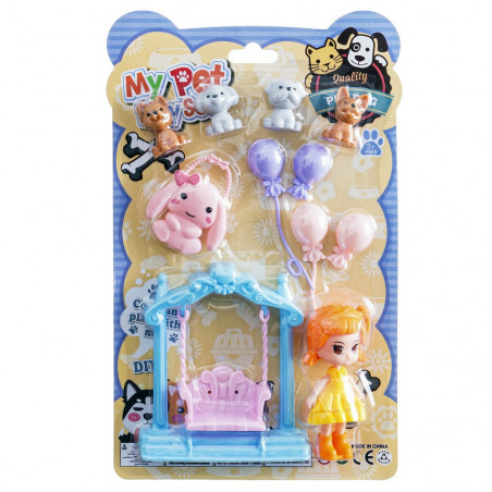 Set de poupée avec animaux de compagnie et balançoire pour jouer