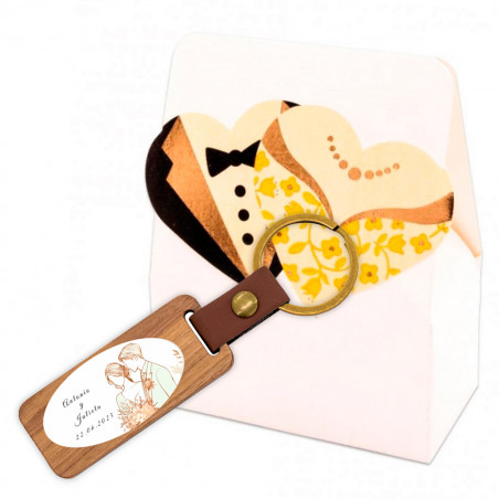 Porte-clés en bois personnalisé dans une boîte cadeau originale pour les invités de mariage