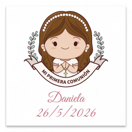 Porte-clés en métal fille dans un sac en toile naturelle avec carte de rappel de première communion personnalisée pour les