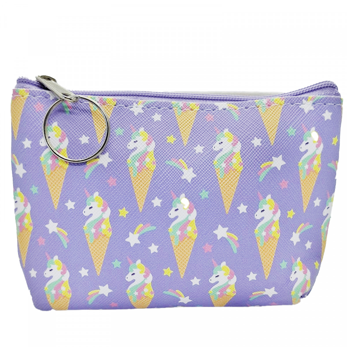 Porte-monnaie licorne et glaces avec porte-clés en ton lilas