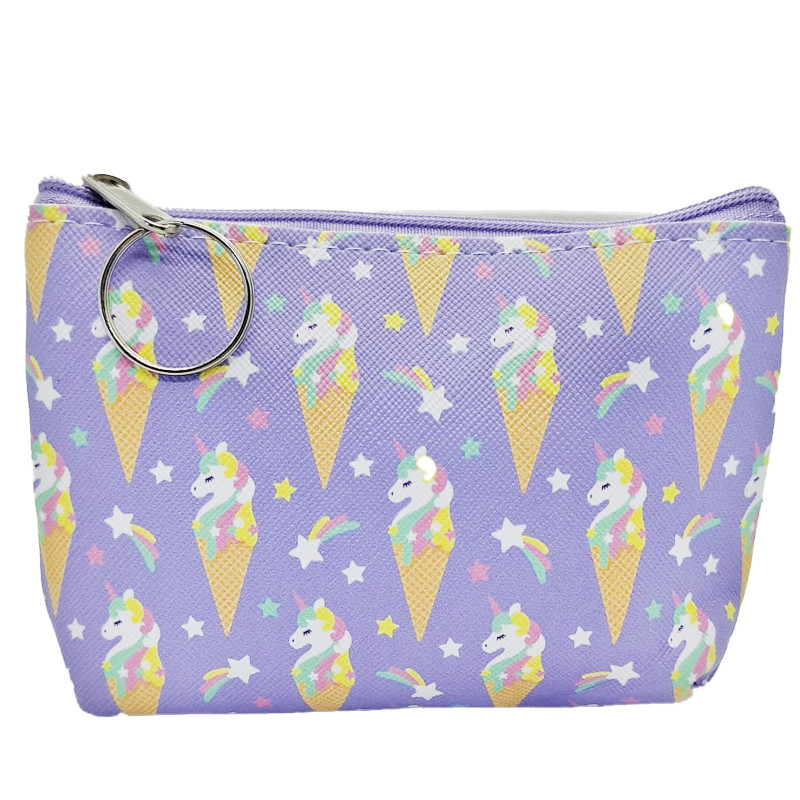 Porte-monnaie licorne et glaces avec porte-clés en ton lilas