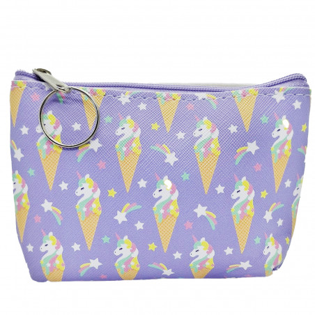 Porte-monnaie licorne et glaces avec porte-clés en ton lilas