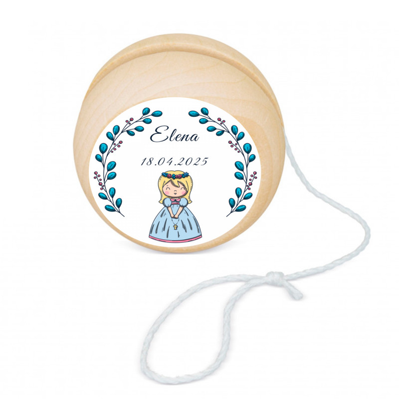Yoyo en bois avec autocollant première communion fille à offrir