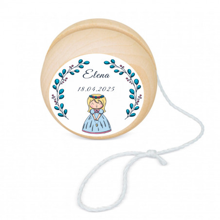 Yoyo en bois avec autocollant première communion fille à offrir