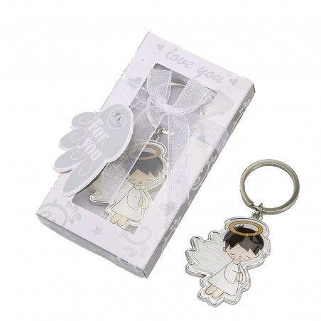 Porte-clés ange présenté dans un coffret cadeau