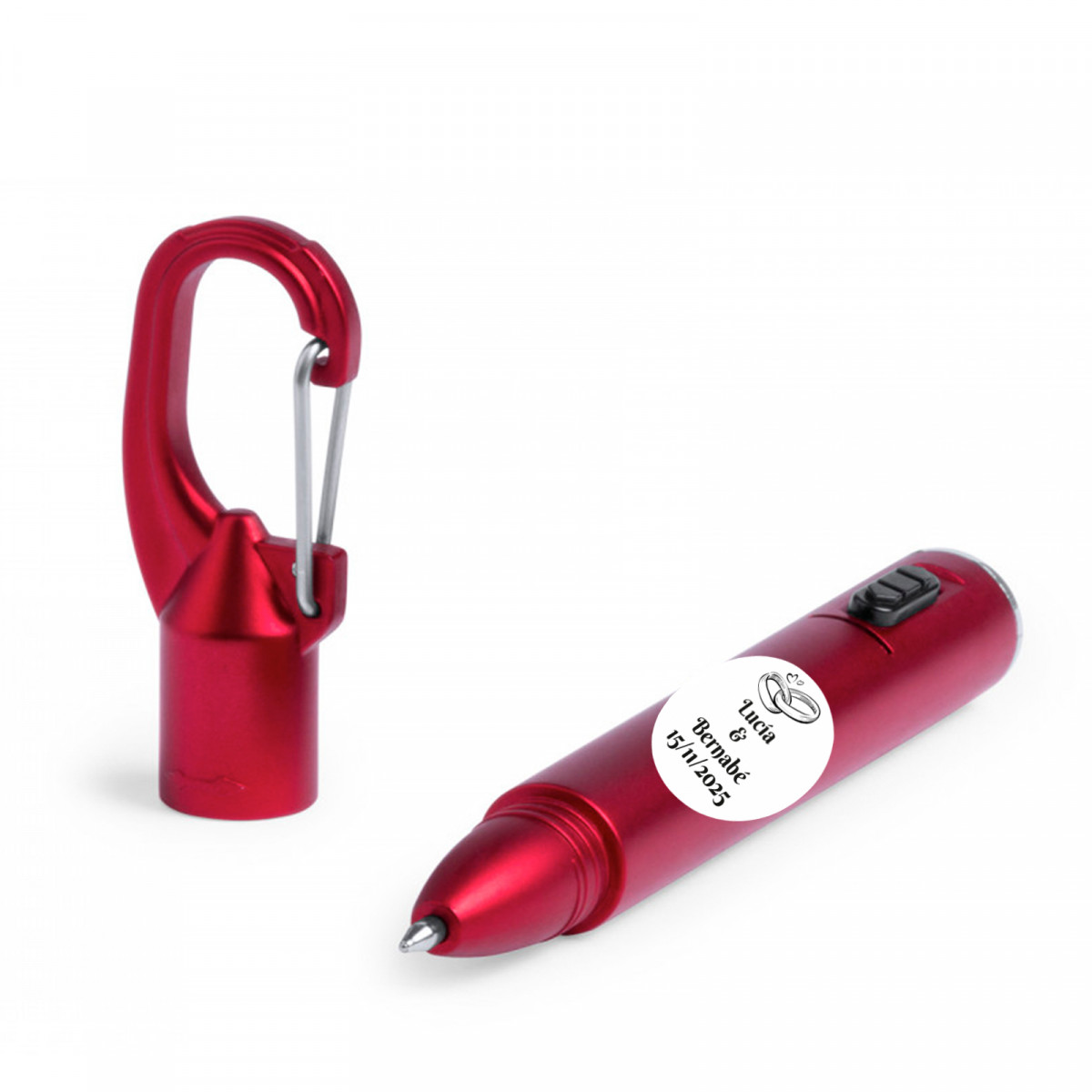 Stylo-lampe de poche rouge LED avec autocollant alliances pour des cadeaux de mariage