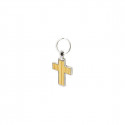 Porte-clés croix en bois métallique dans une élégante boîte avec autocollant première communion
