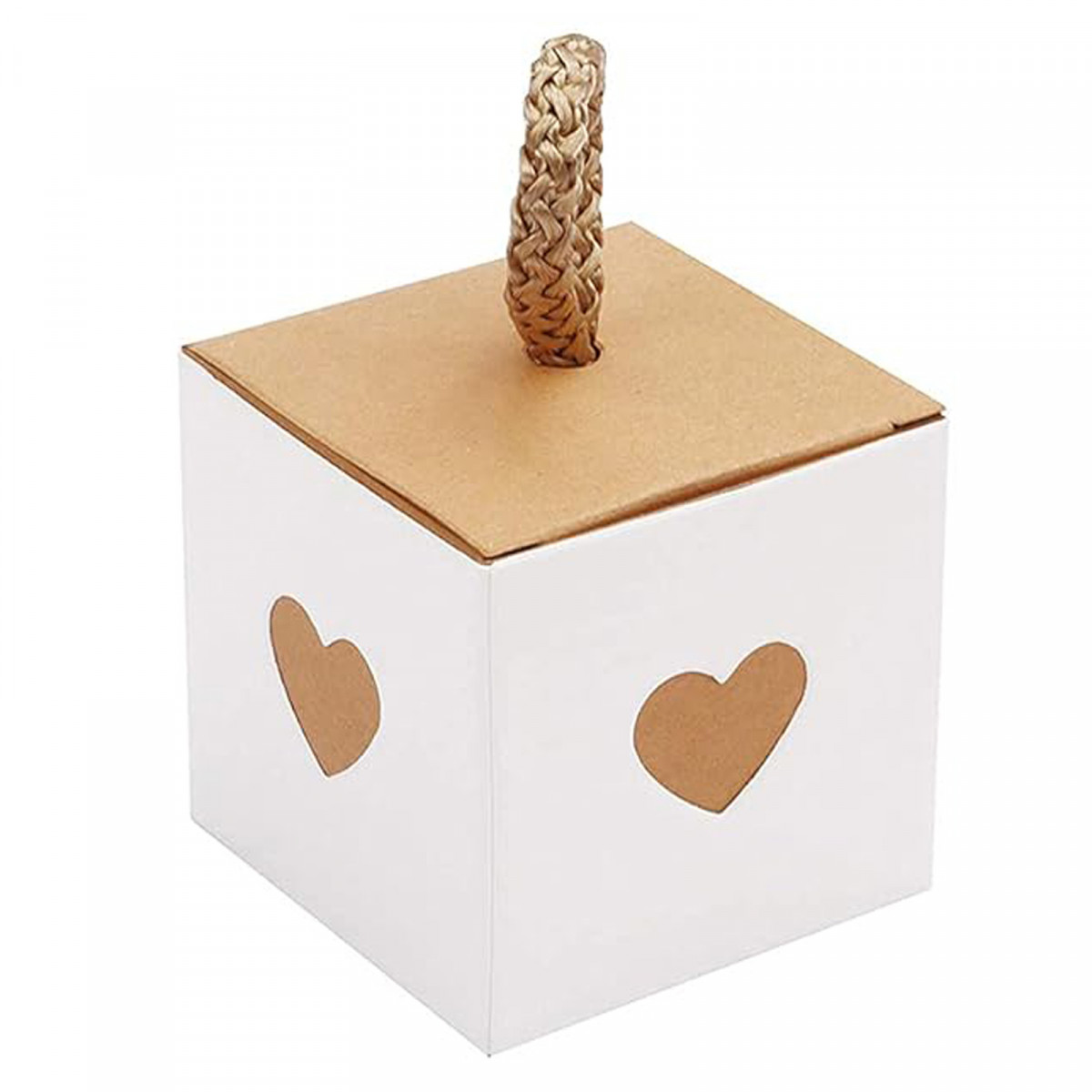 Coffret cadeau aux tons blanc et kraft avec coeurs
