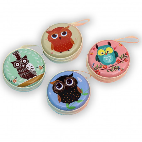 Porte-monnaie en métal rond avec design de hibou et fermeture éclair à offrir