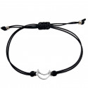 Bracelet cordon noir avec lune métallique pour cadeau