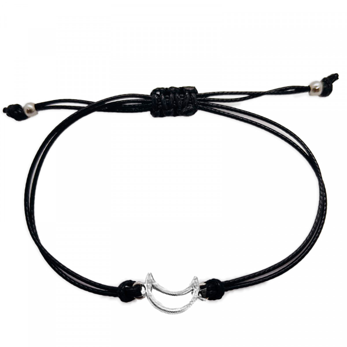 Bracelet cordon noir avec lune métallique pour cadeau