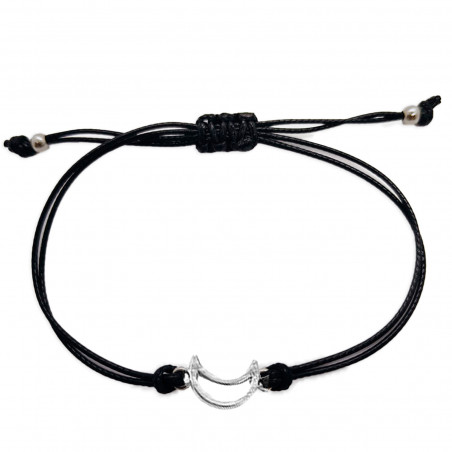 Bracelet cordon noir avec lune métallique pour cadeau