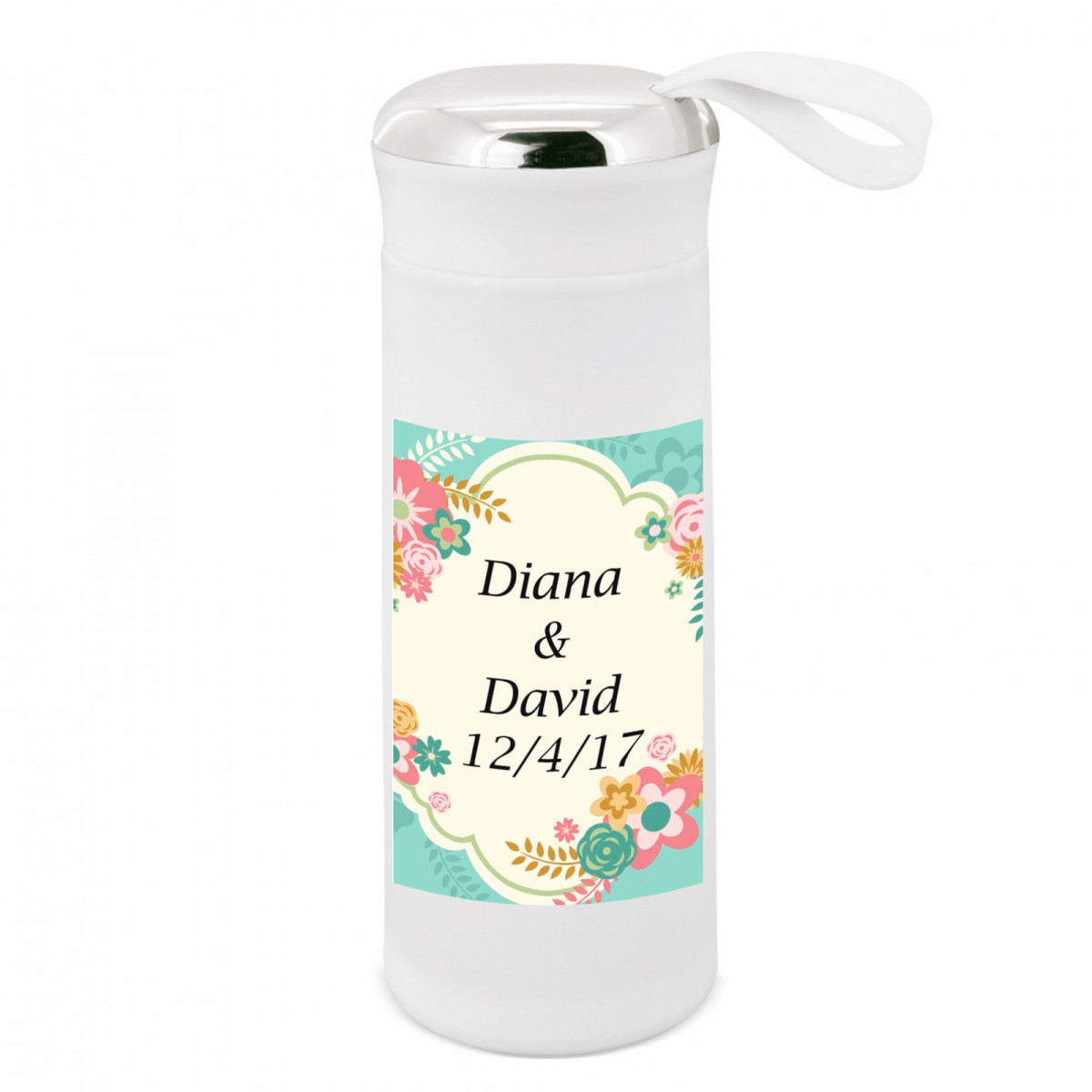 Bouteille avec autocollant floral personnalisable à offrir