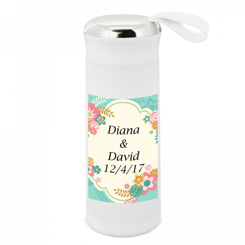 Bouteille avec autocollant floral personnalisable à offrir