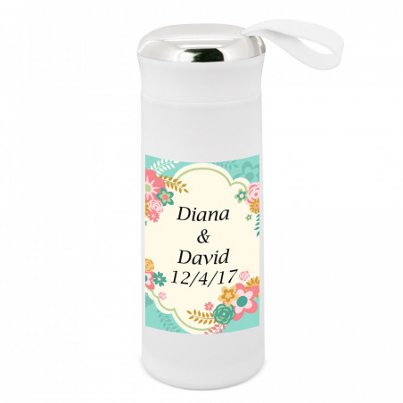 Bouteille avec autocollant floral personnalisable à offrir