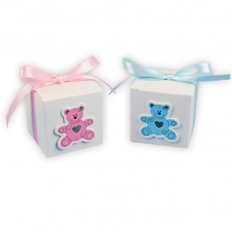 Boîte avec ours en bleu ou rose