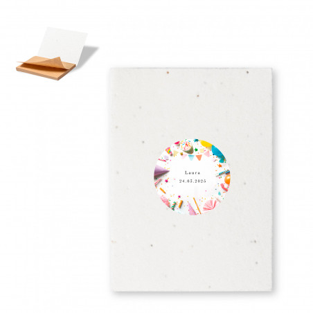 Bloc-notes avec couvertures en papier de semence à planter et autocollant personnalisable pour détails de fêtes et événements