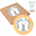 Sous-verres en bambou avec autocollant première communion fille pour cadeaux d'invités