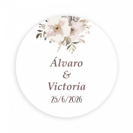 Miroir double rond rose métallisé avec autocollant floral de 2 cm pour les détails des invités