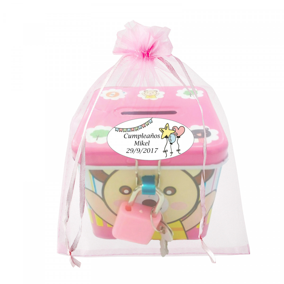Tirelire dans un sac en organza personnalisé