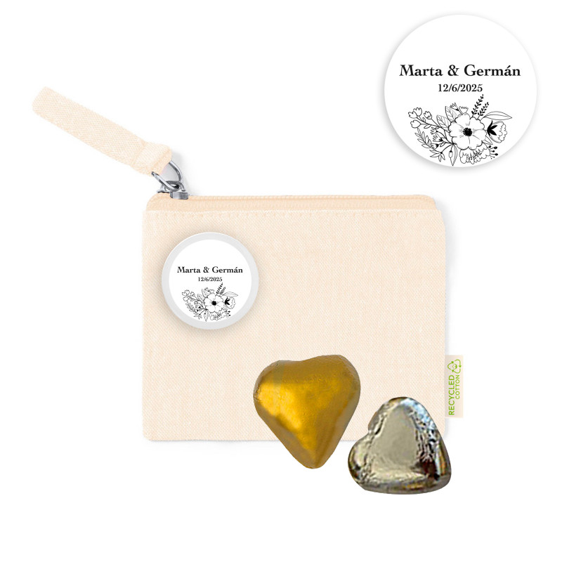 Portefeuille personnalisé avec badge et deux chocolats pour les détails des événements