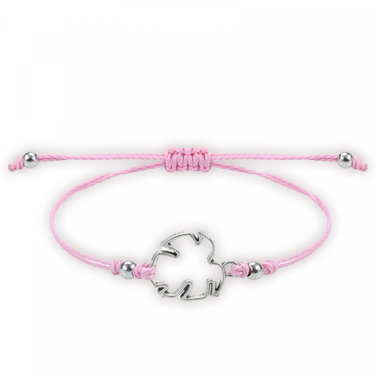 Bracelet ajustable avec trèfle porte-bonheur en fil rose, détail élégant et symbolique