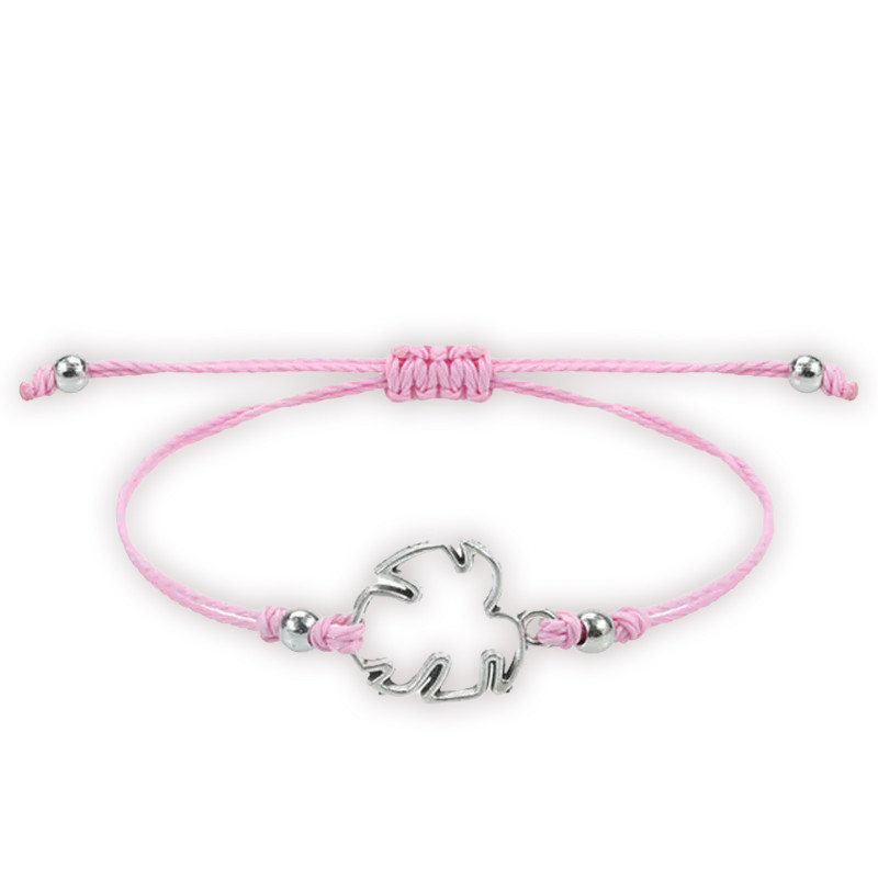 Bracelet ajustable avec trèfle porte-bonheur en fil rose, détail élégant et symbolique