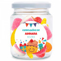 Bocal avec assortiment de bonbons personnalisable avec un autocollant d'anniversaire à offrir