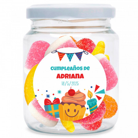 Bocal avec assortiment de bonbons personnalisable avec un autocollant d'anniversaire à offrir